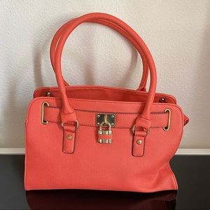 Coral Orange Padlock Satchel with Crossbody Strap